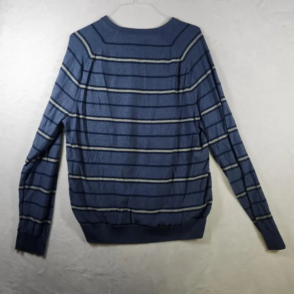 Banana Republic XL Vtg Blue Striped Lightweight Sweater Cotton‎ Nylon Blend